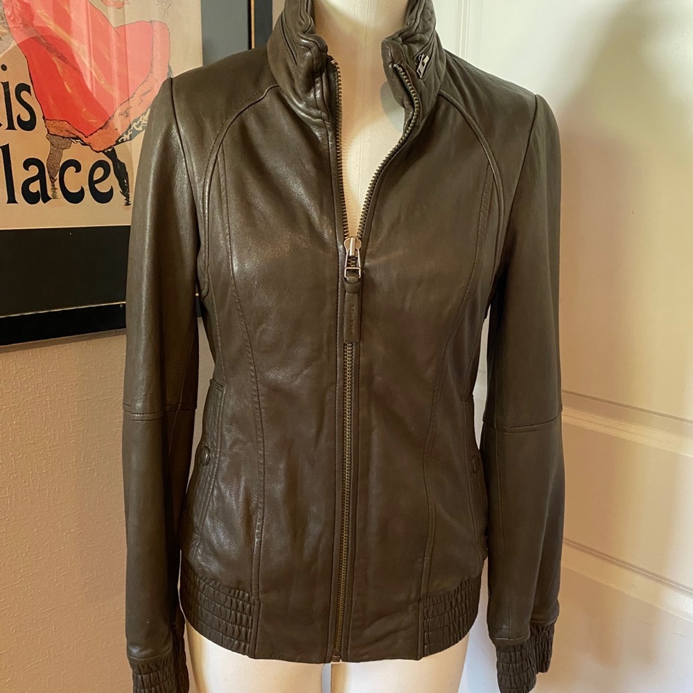 Mackage Lamb Leather Army Green Moto Jacket M MED